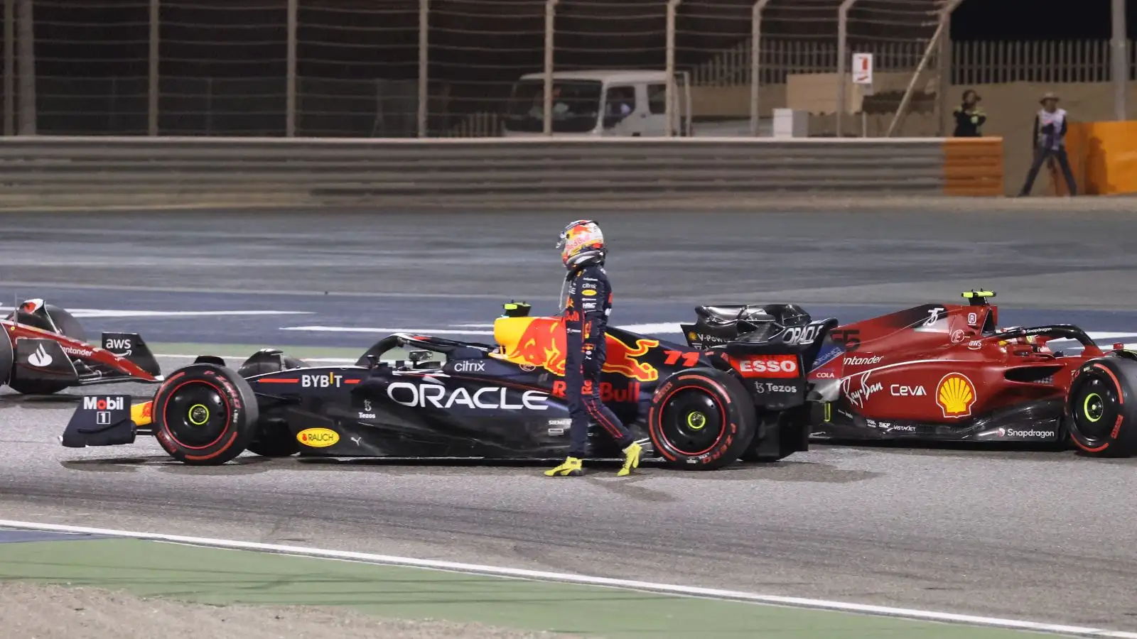 Sergio Perez walks away from his powerless Red Bull car. Bahrain, March 2022.
