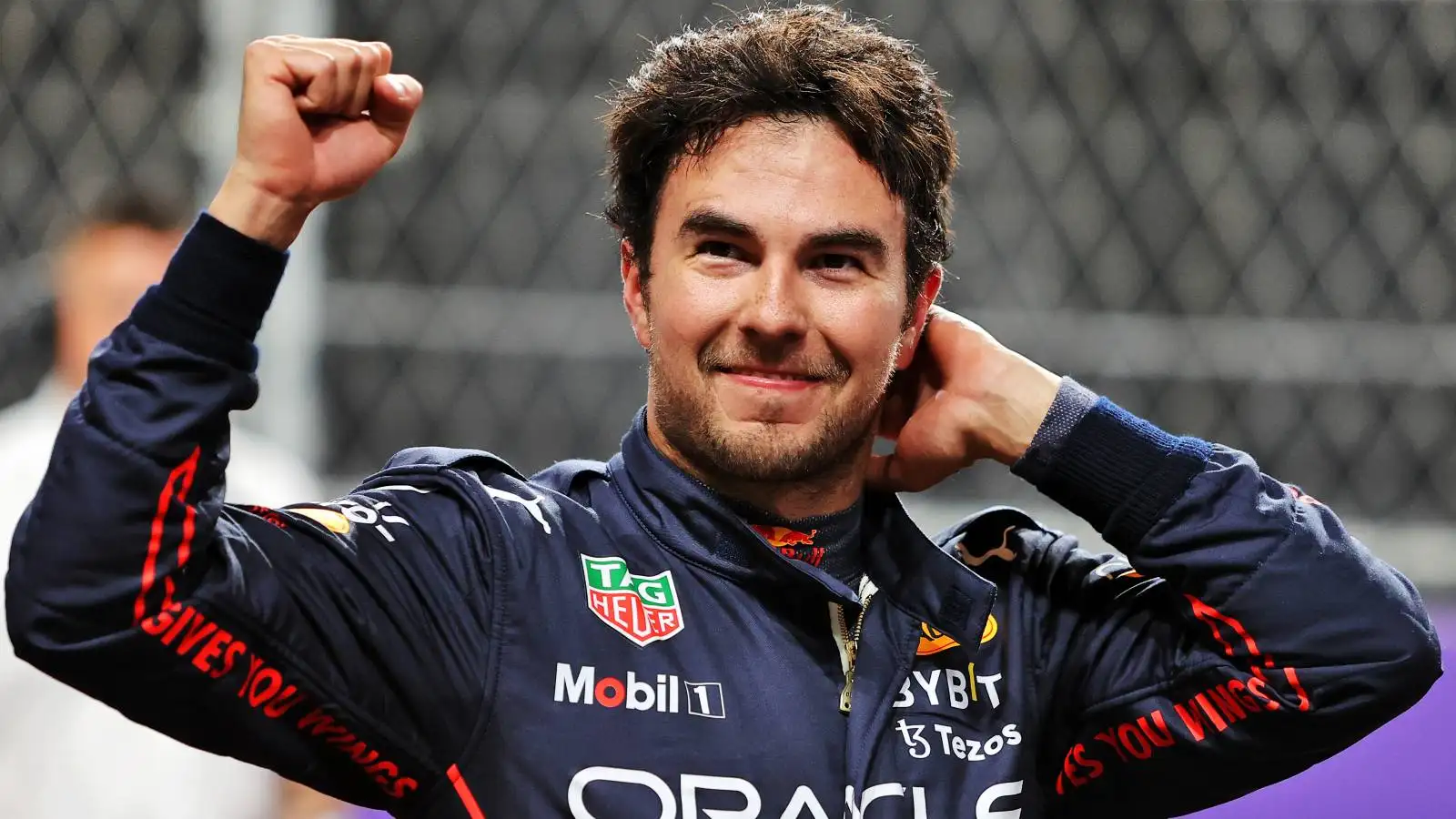 A fist pump from Red Bull's Sergio Perez. Saudi Arabia, March 2022.