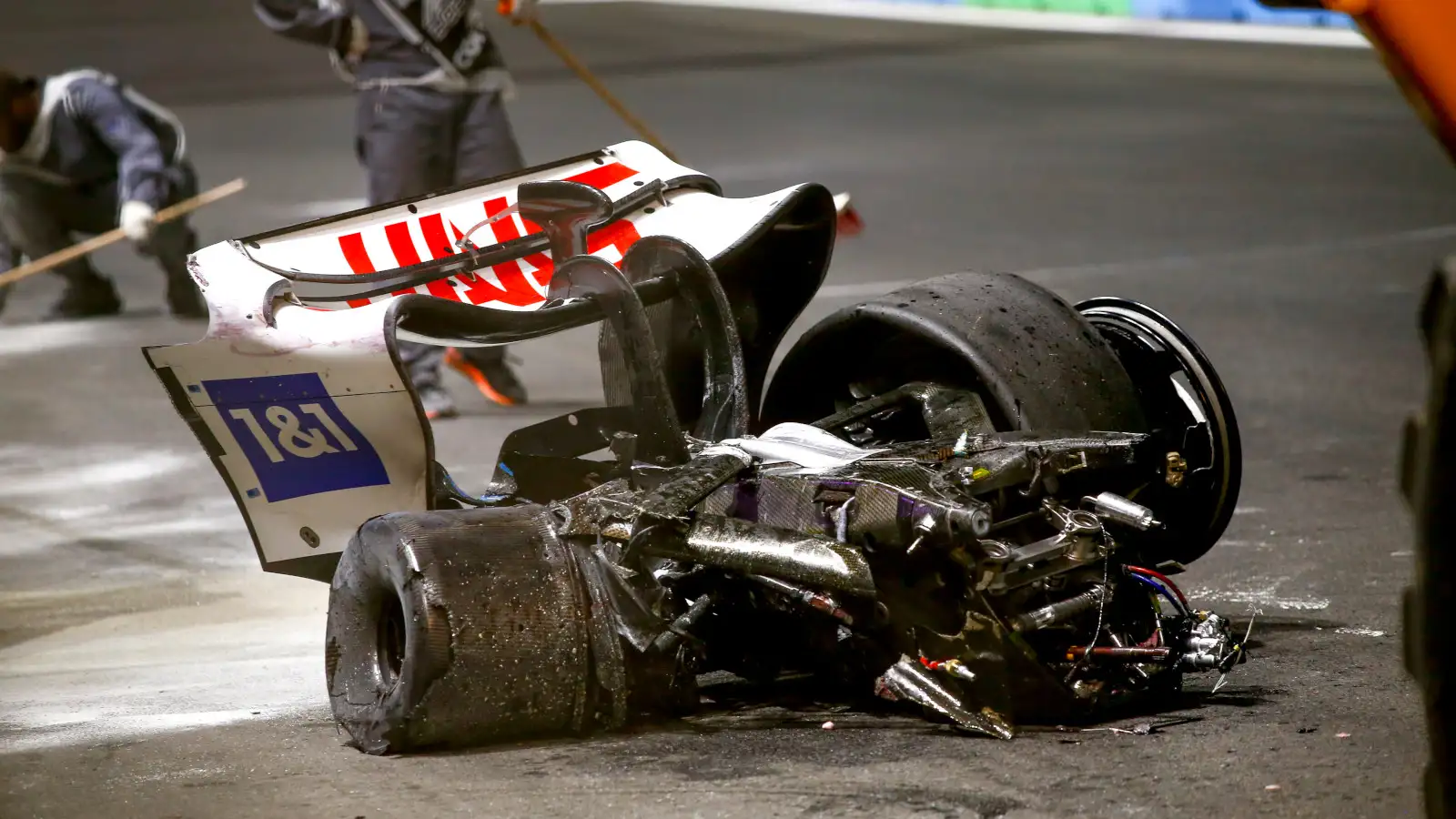 The rear of Mick Schumacher's shattered Haas. Saudi Arabia March 2022