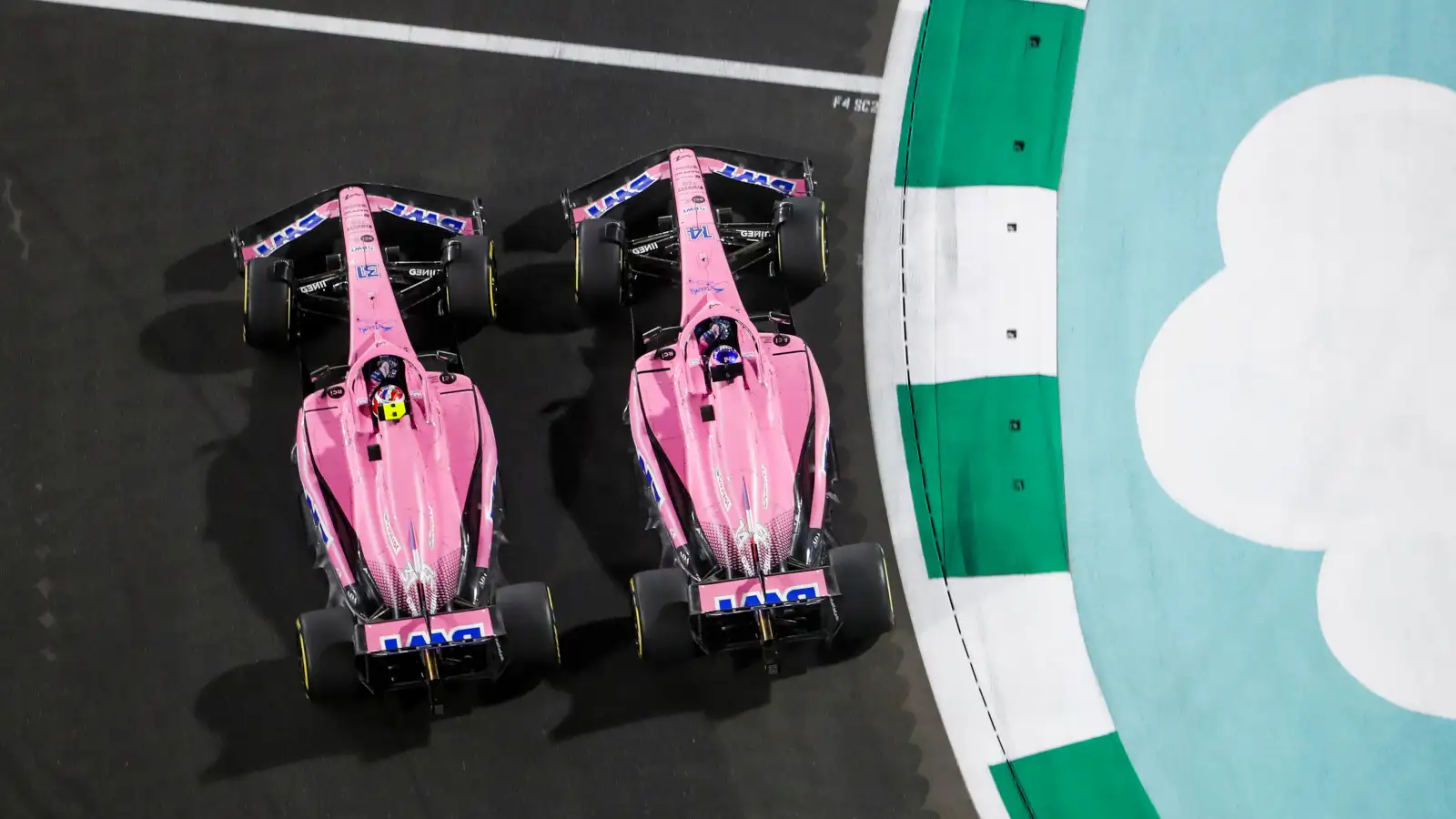 Alpine drivers Fernando Alonso and Esteban Ocon fight. Saudi Arabia March 2022