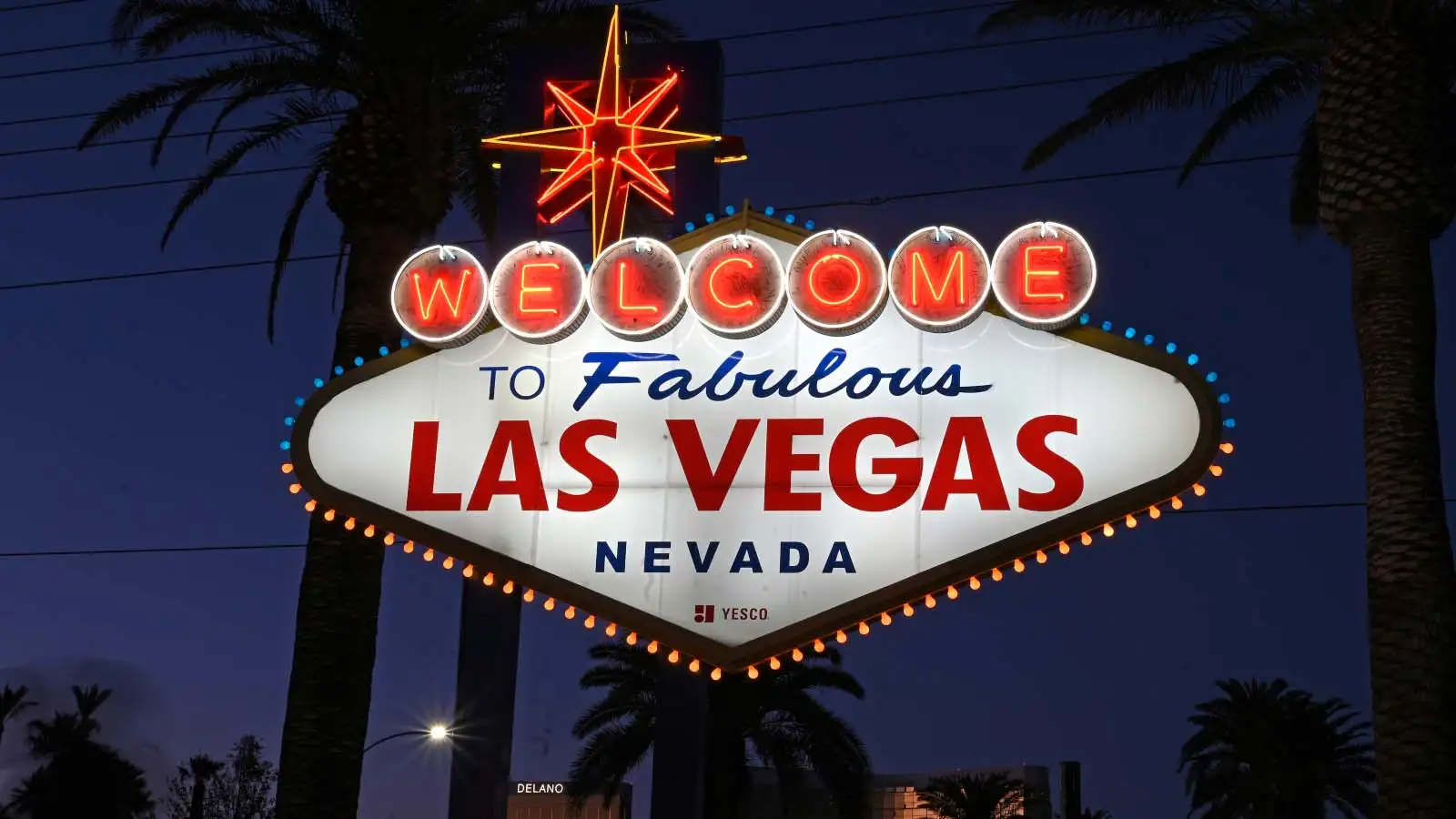 Welcome to Las Vegas emblazoned on a sign. Las Vegas Grand Prix F1 February 2022.