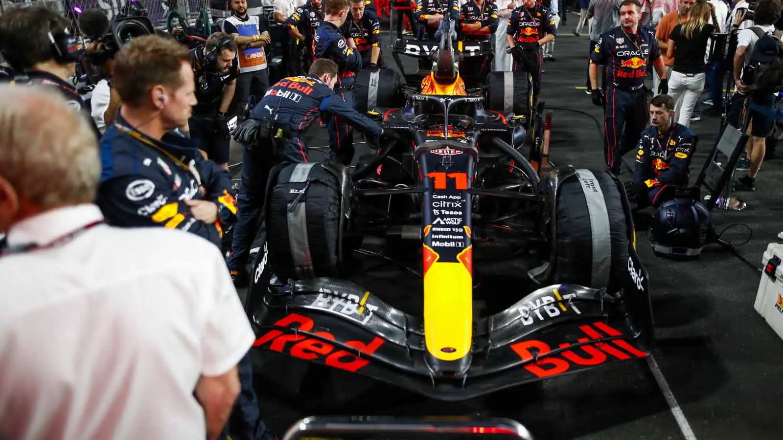 Red Bull driver Sergio Perez on the grid. Jeddah March 2022.