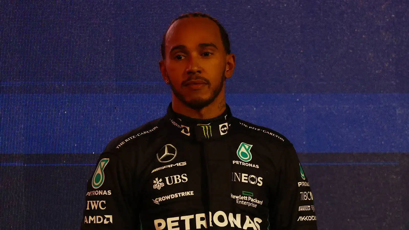 Lewis Hamilton looking reflective Bahrain March 2022.