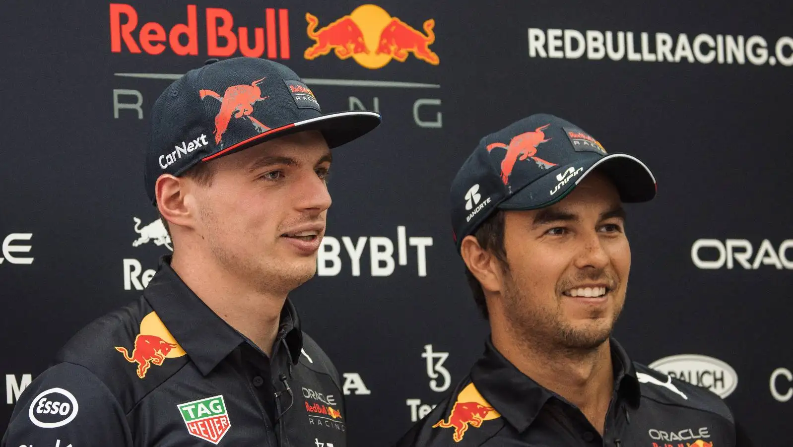 Max Verstappen and Sergio Perez at the Saudi Arabian GP. Jeddah March 2022.