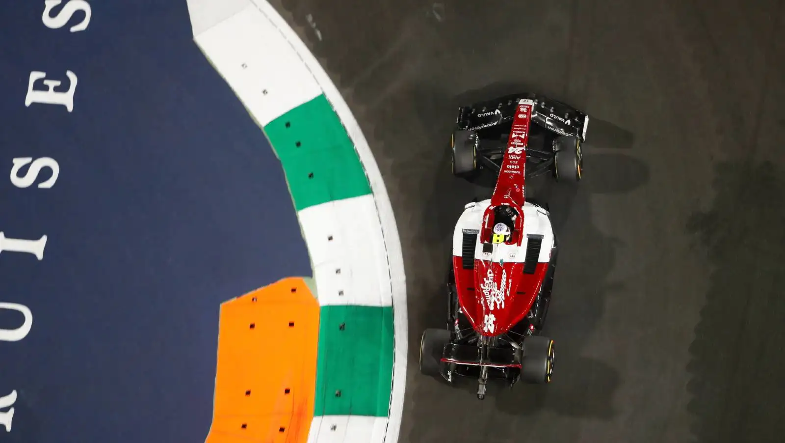 Zhou Guanyu's Alfa Romeo next to the kerb. Jeddah March 2022.