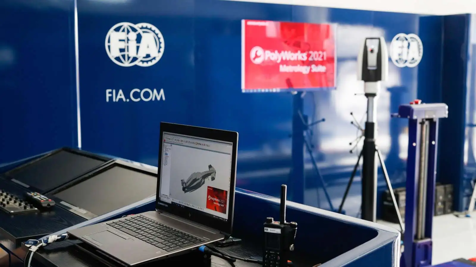 An FIA scrutineering point. Barcelona February 2022.