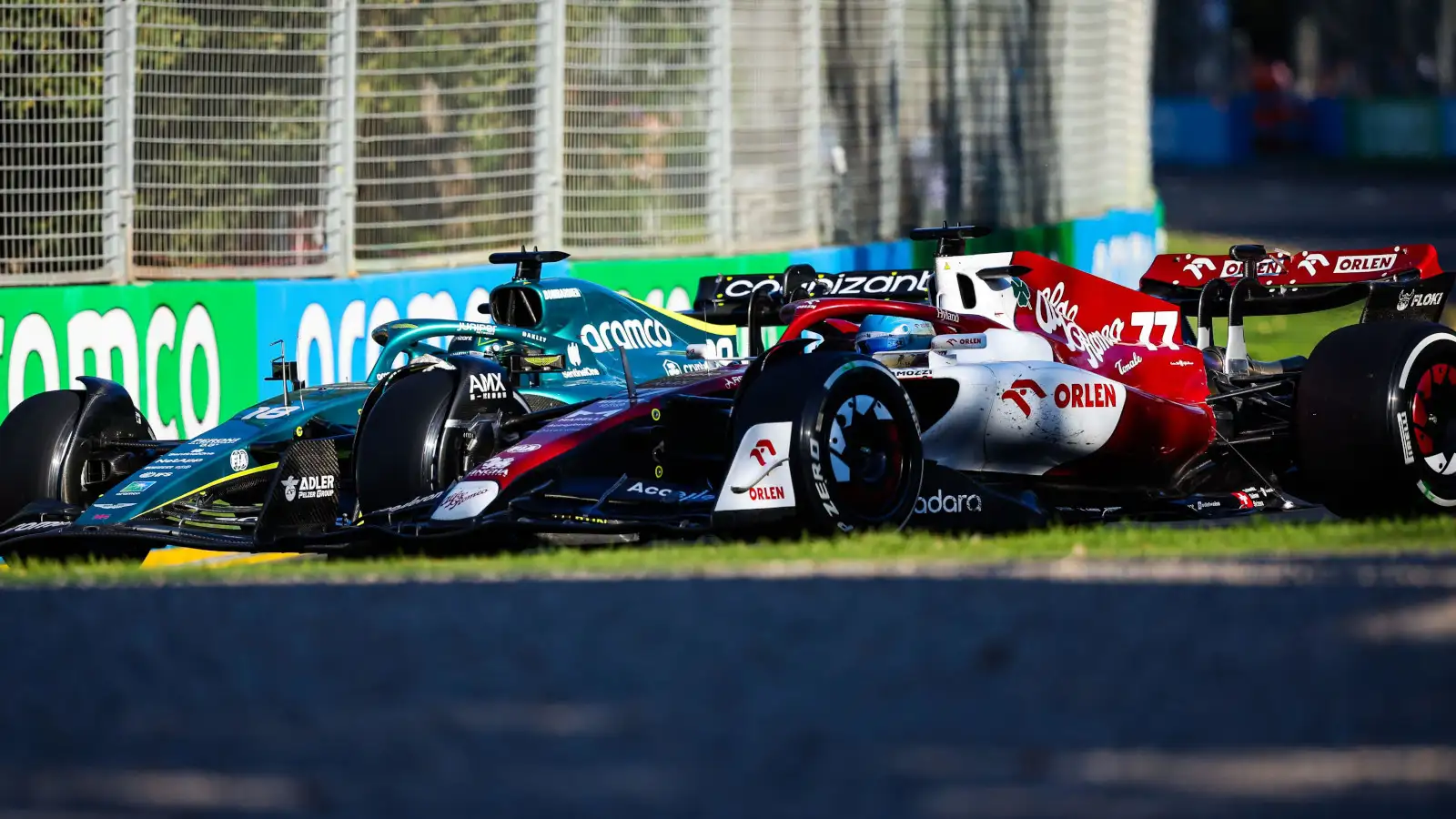Alfa Romeo driver Valtteri Bottas and Lance Stroll racing. Australia April 2022