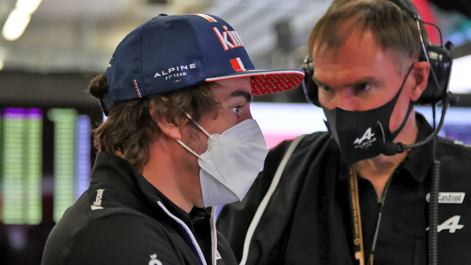 Fernando Alonso with Alan Permane, Alpine's Team Trackside Operations Director. Austrian July 2021