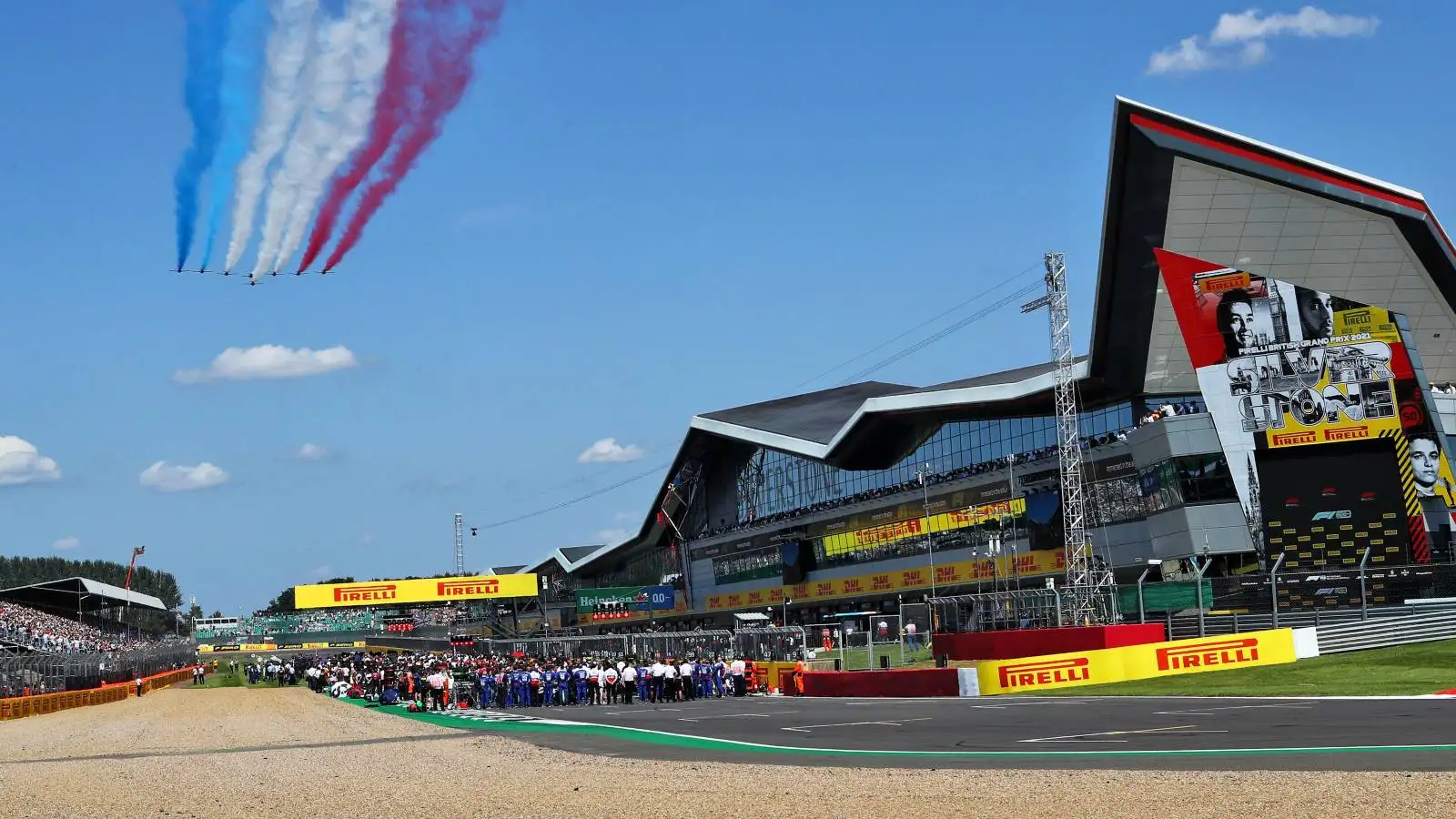 The Red Arrows pass Silverstone. England, July 2021.