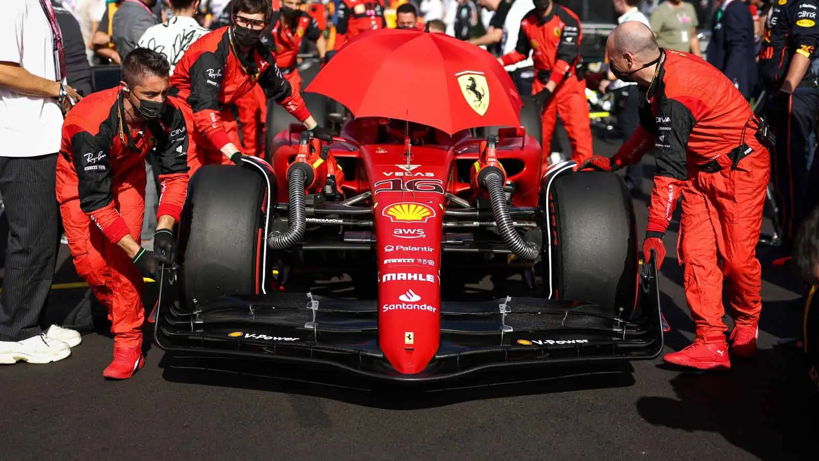 Ferrari of Charles Leclerc on the grid. Australia April 2022.