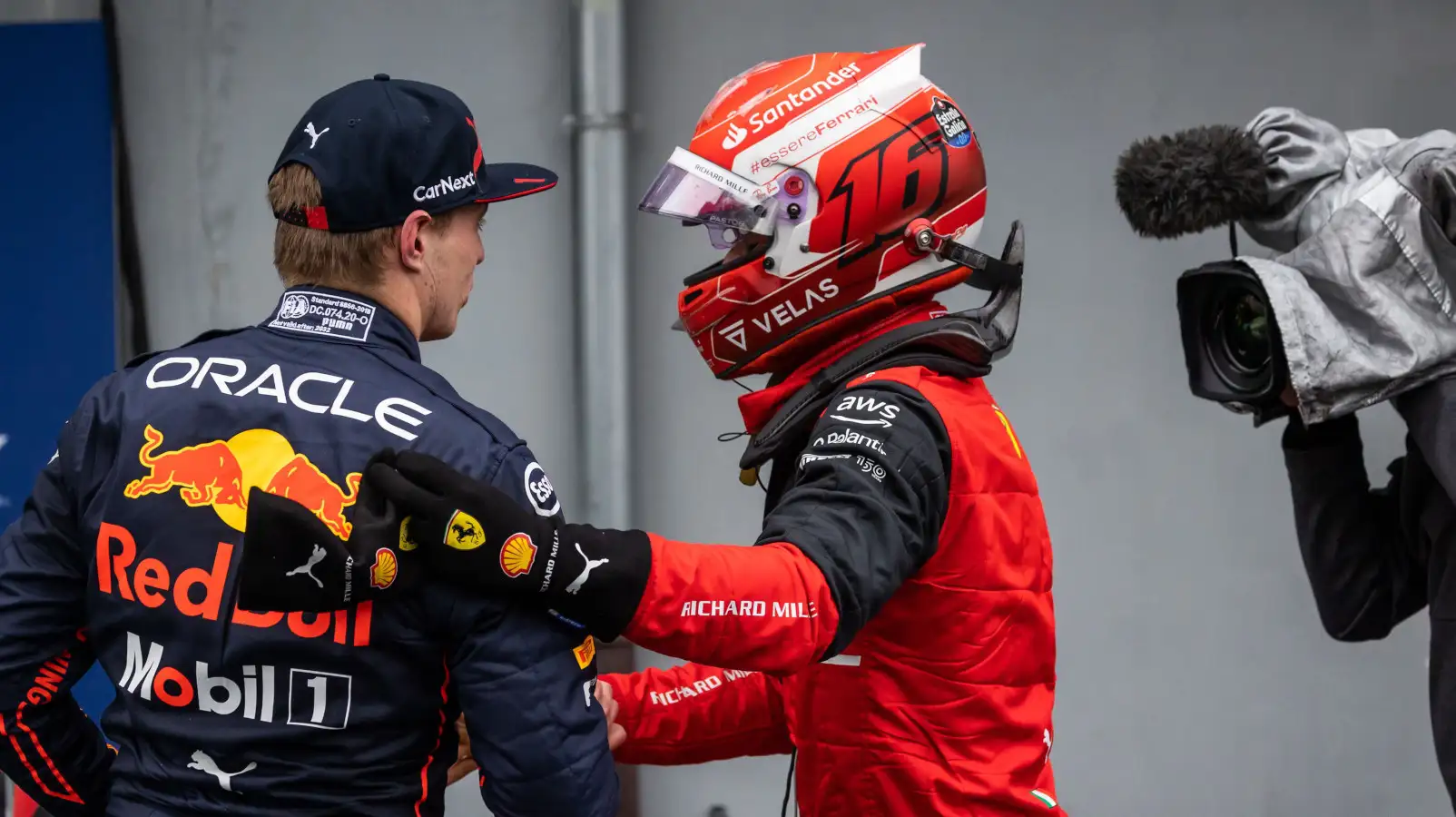 Charles Leclerc and Max Verstappen handshake. Imola April 2022