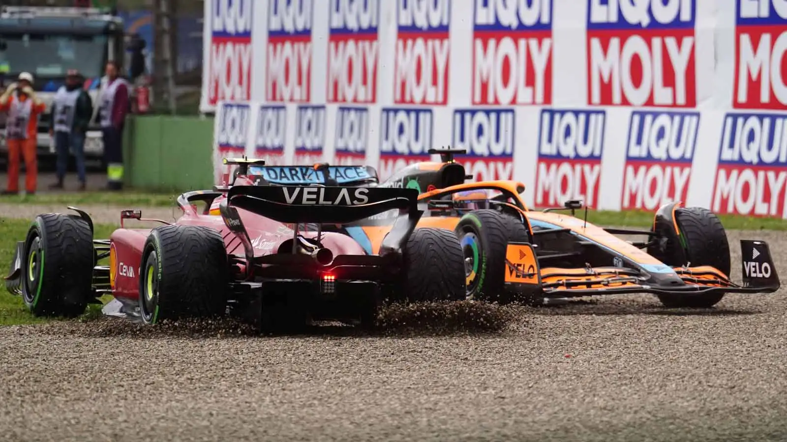 Carlos Sainz and Daniel Ricciardo in the gravel. Imola April 2022.