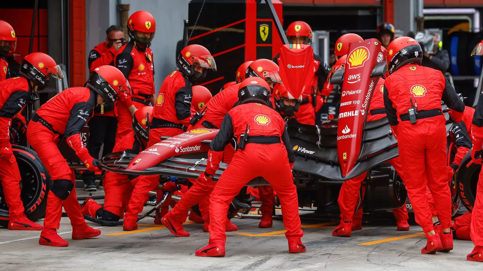 Charles Leclerc in the pits for a nose cone change. Imola April 2022