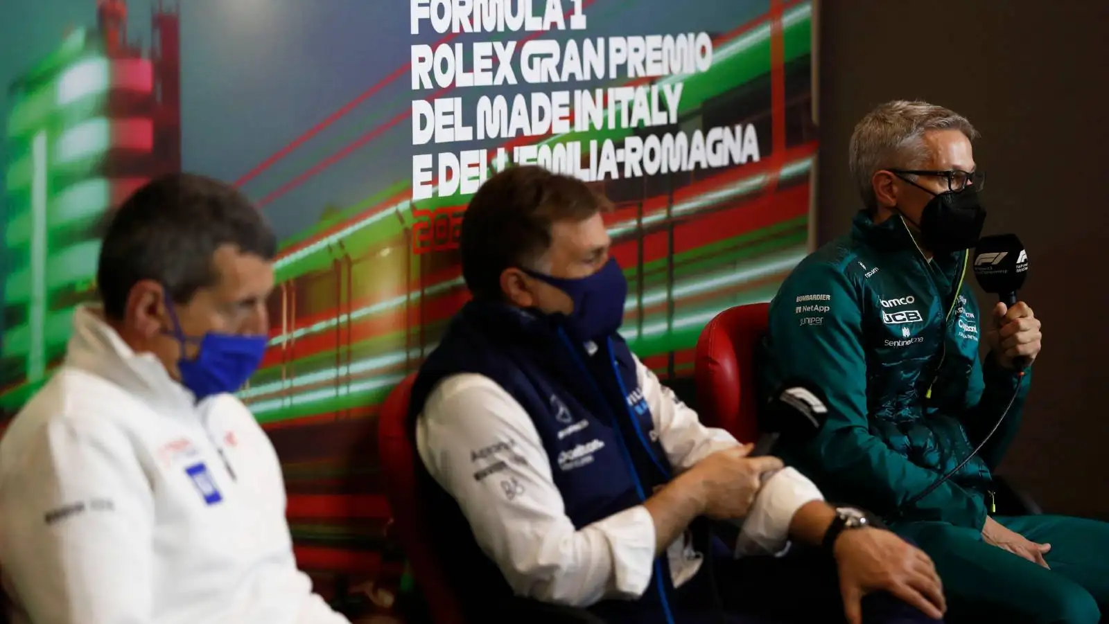 Guenther Steiner, Jost Capito and Mike Krack at a press conference. Imola April 2022.