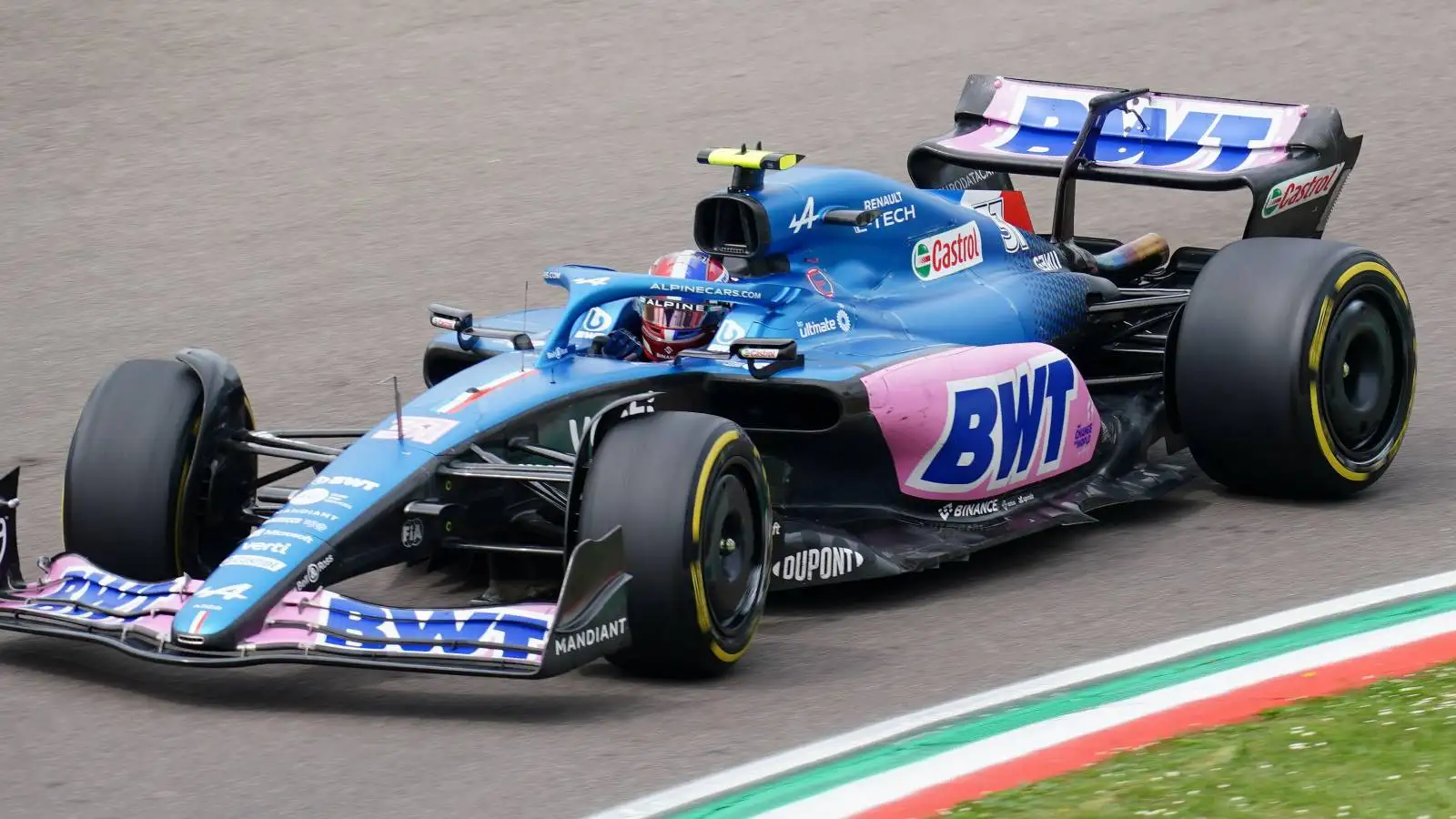 Esteban Ocon drives the Alpine at Imola. Italy, April 2022.