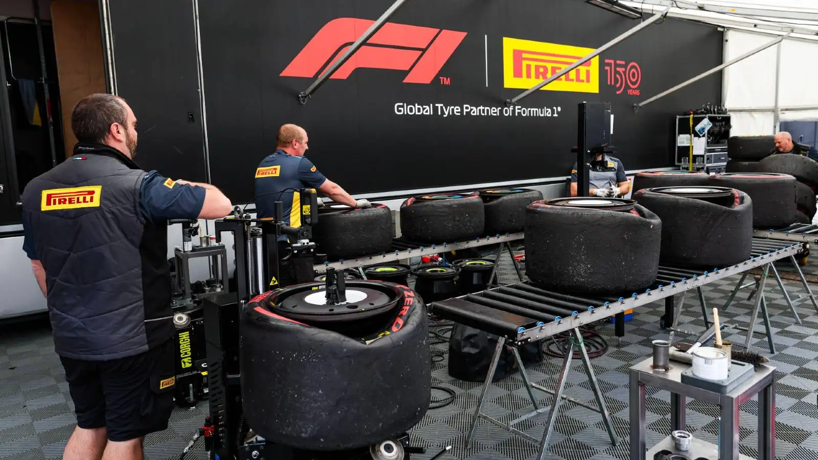 Pirelli tyre station during the Emilia Romagna GP weekend. Imola April 2022.