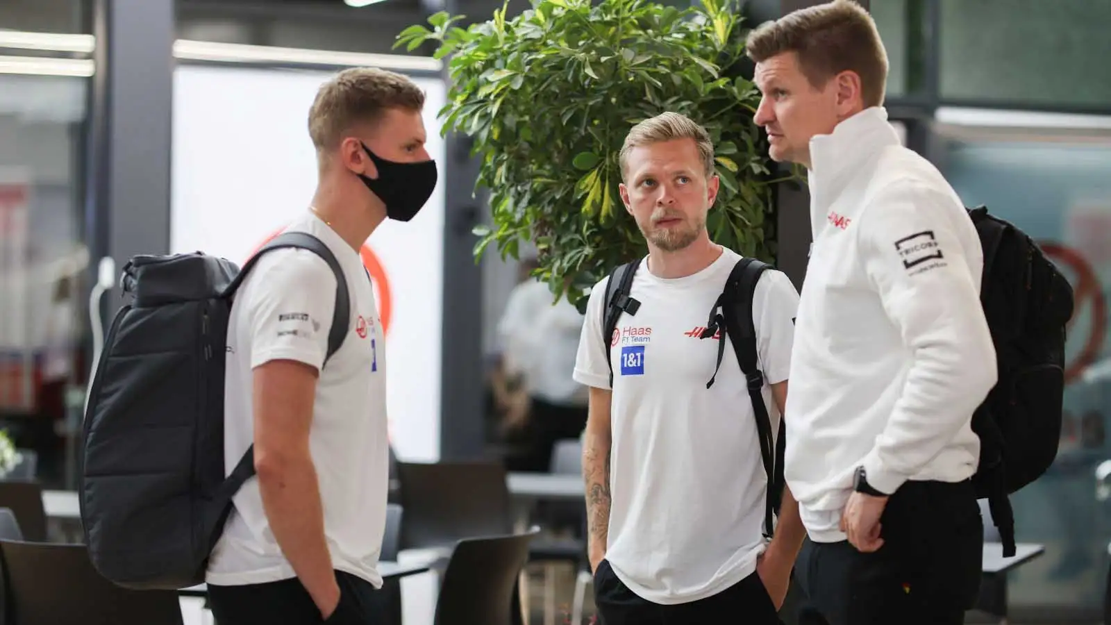 Haas drivers Kevin Magnussen and Mick Schumacher. Jeddah March 2022.