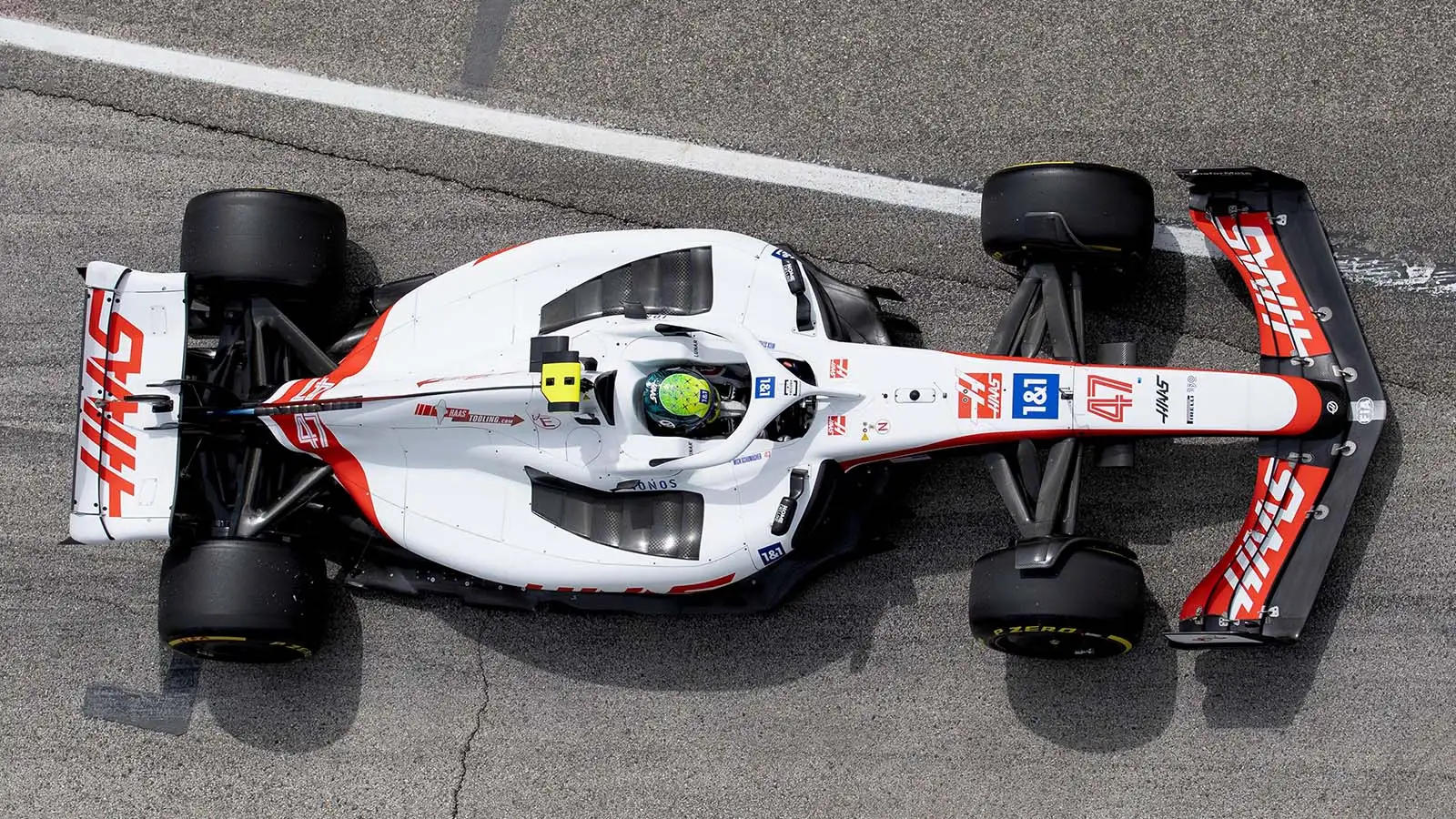 Mick Schumacher, Haas, from above. Italy, April 2022.