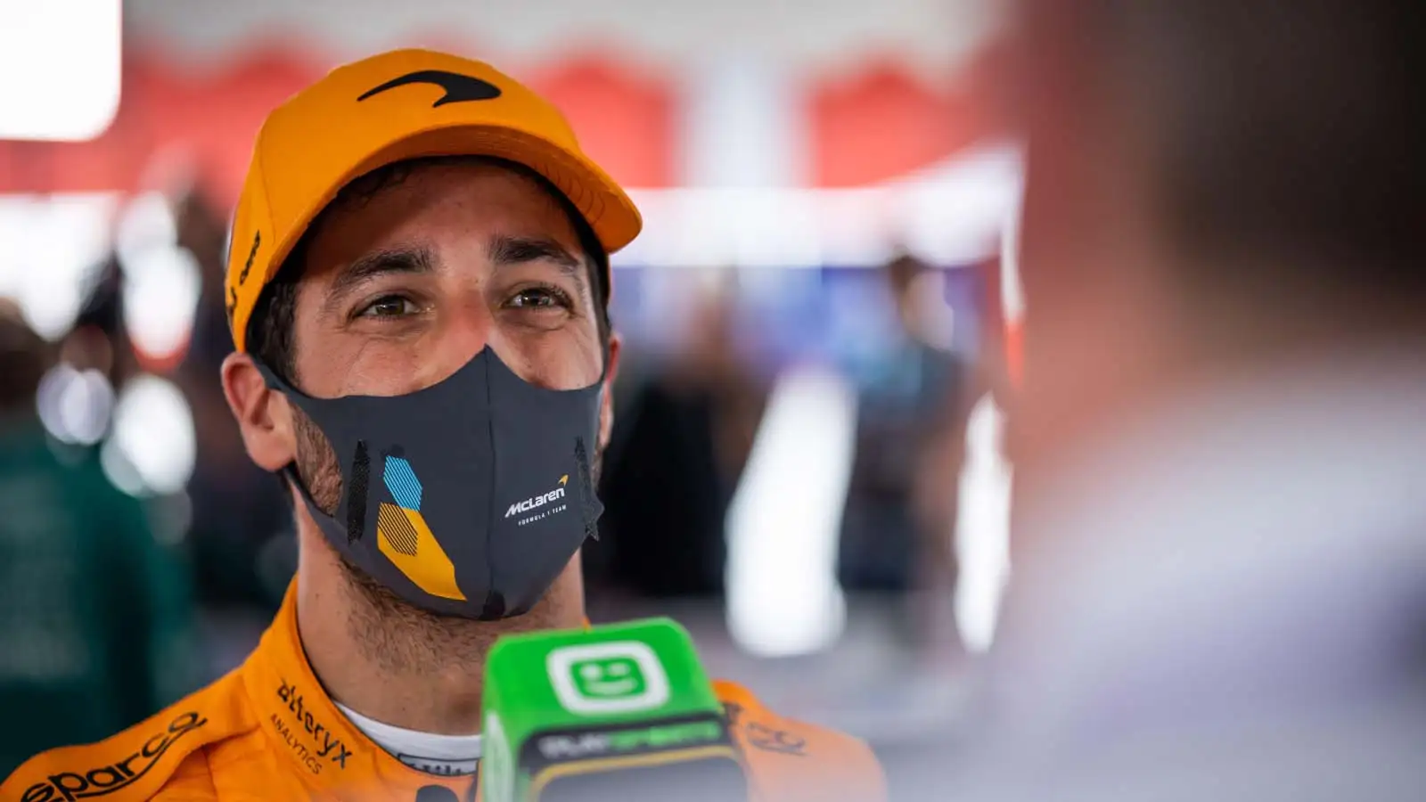 McLaren driver Daniel Ricciardo is interviewed. Imola April 2022.