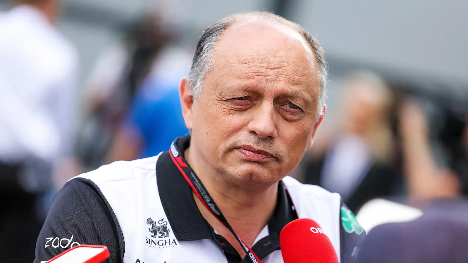 Alfa Romeo team principal Frederic Vasseur answers questions from the paddock. April 2022
