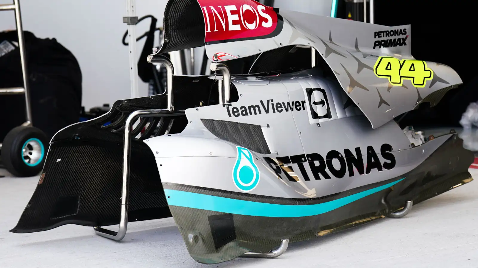 Bodywork from Lewis Hamilton's W13. Miami May 2022