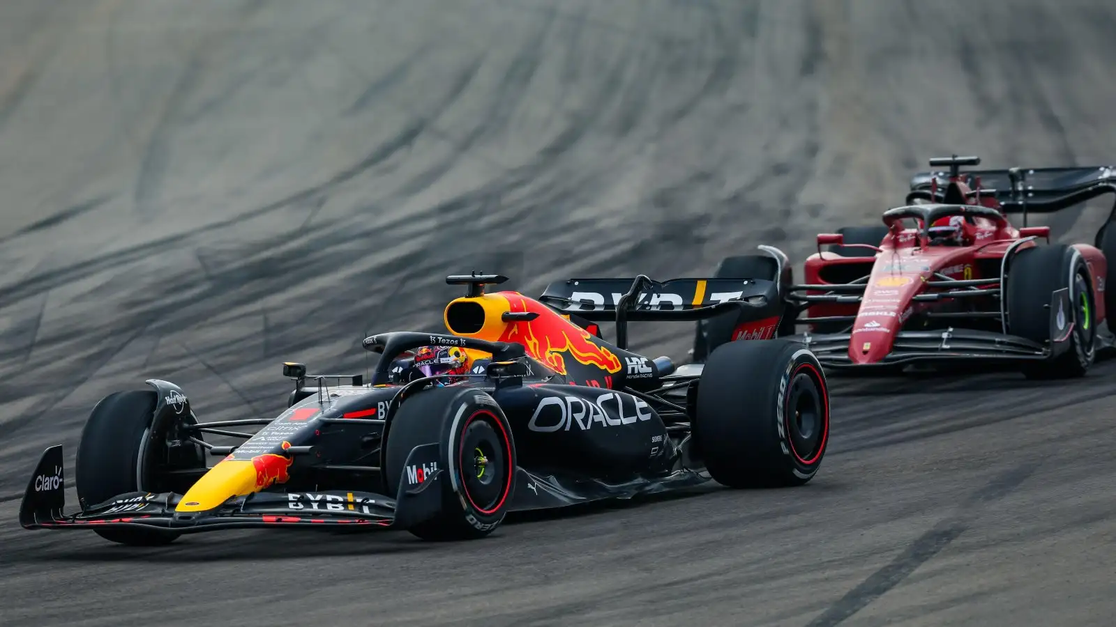 Max Verstappen and Charles Leclerc during the Miami Grand Prix. Miami, May 2022.