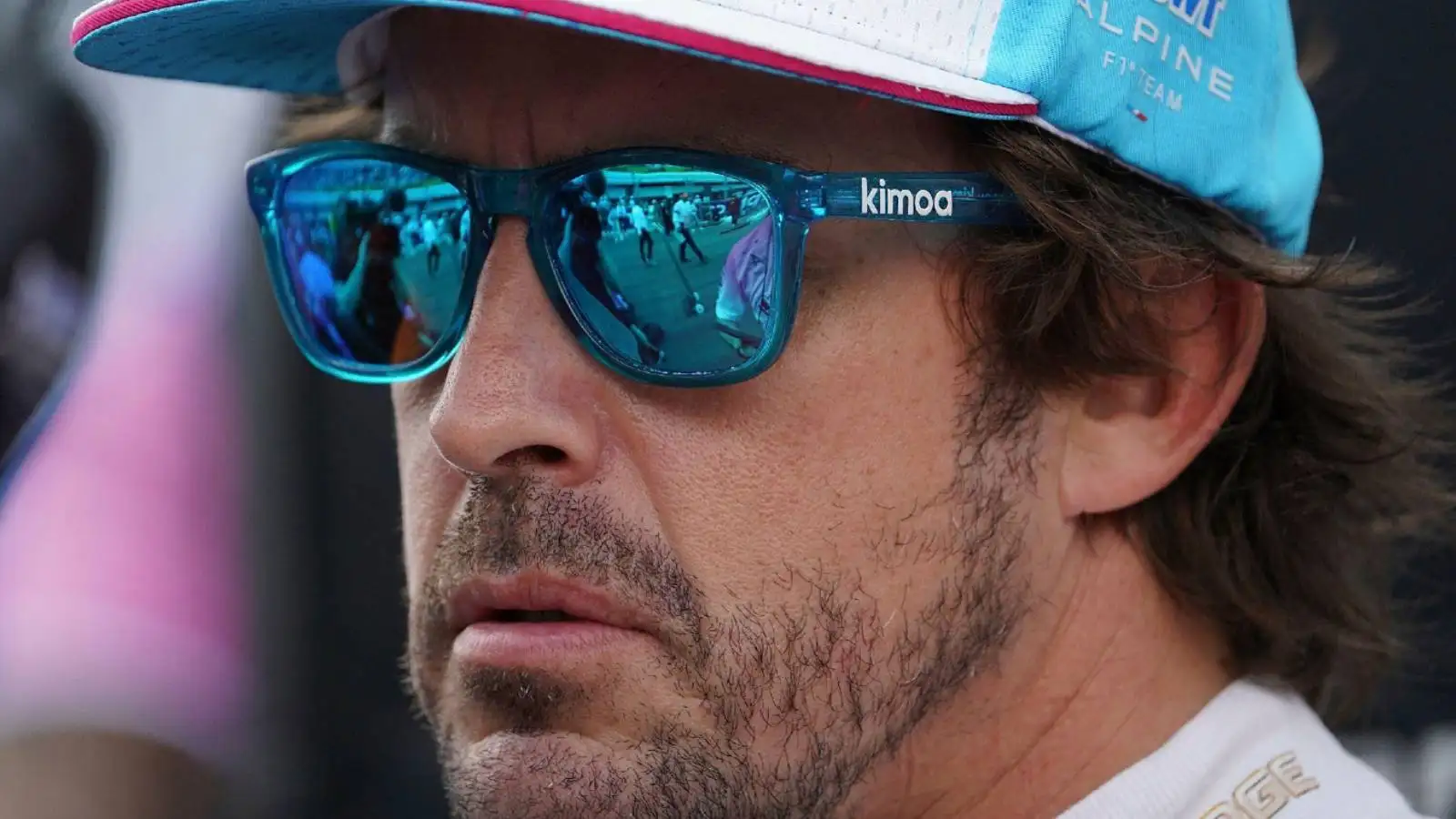 Close-up of Fernando Alonso. Miami May 2022.