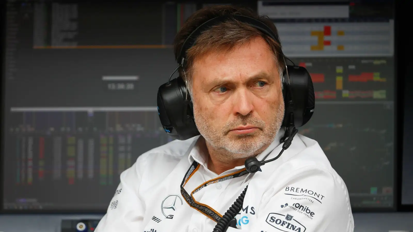 Jost Capito sat on the Williams pit wall. Melbourne, April 2022.