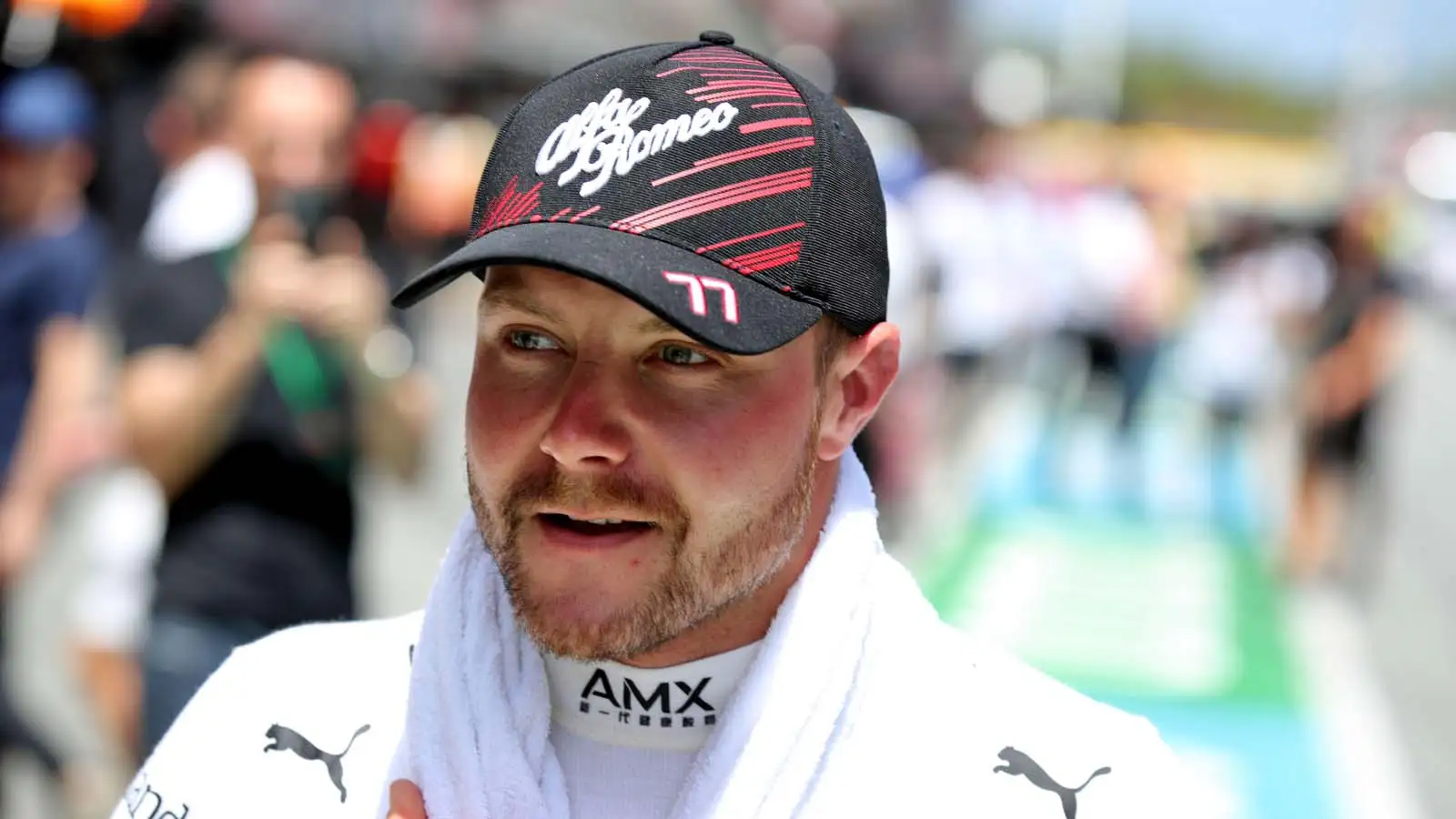 Valtteri Bottas stands on the grid. Barcelona May 2022.