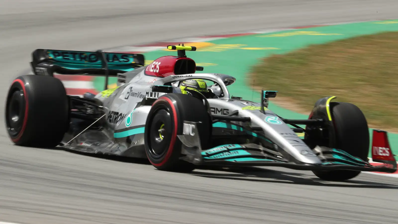 Mercedes' Lewis Hamilton driving during the Spanish Grand Prix. Barcelona, May 2022.