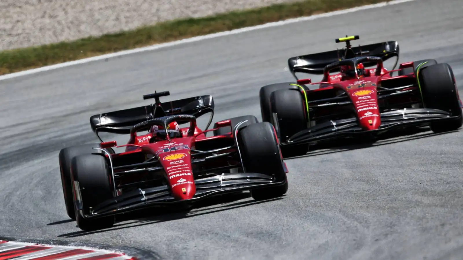 Ferrari duo Charles Leclerc and Carlos Sainz on Spanish GP qualifying day. Barcelona May 2022.