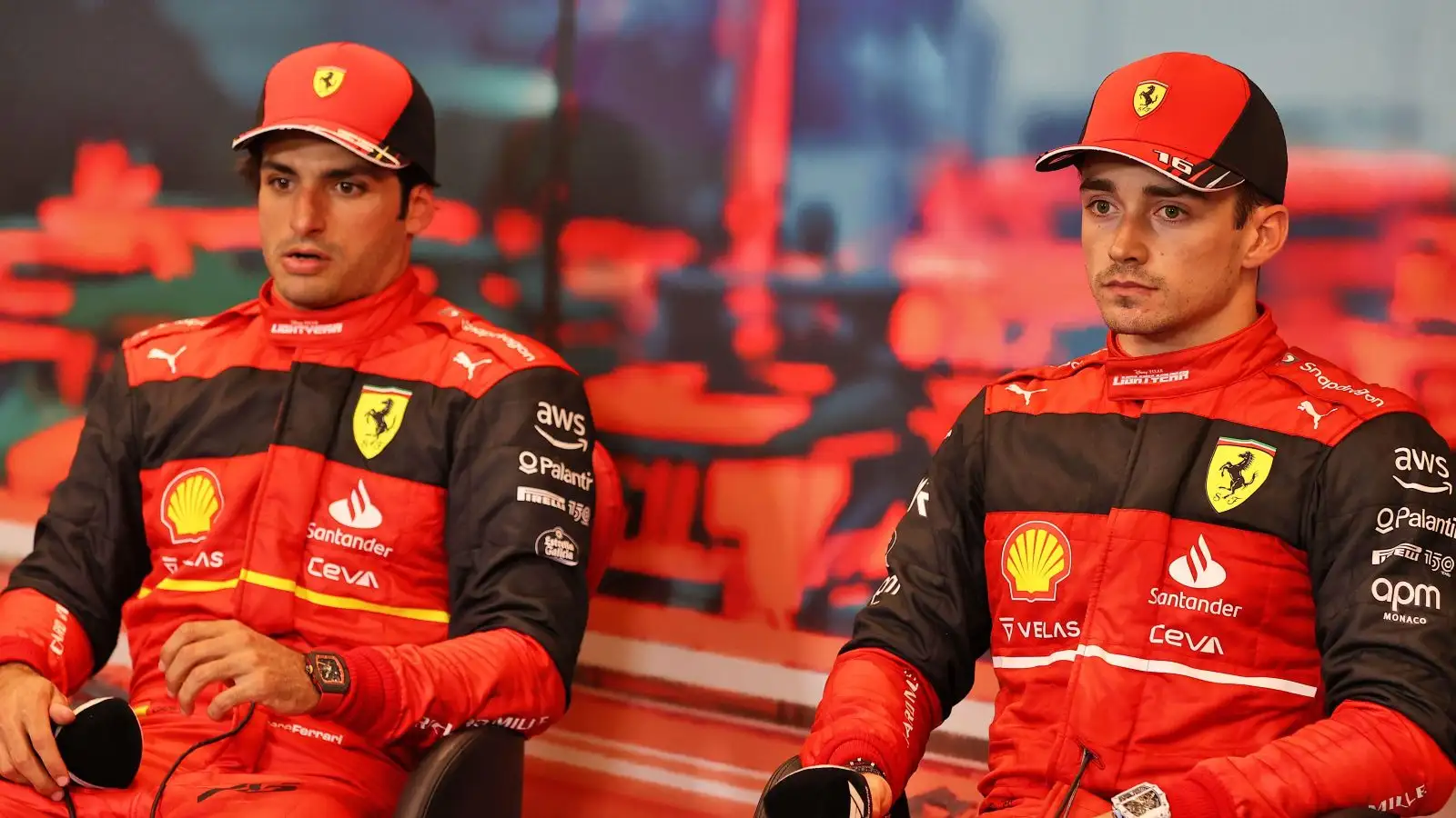 Carlos Sainz and Charles Leclerc during a press conference. Monaco, May 2022.