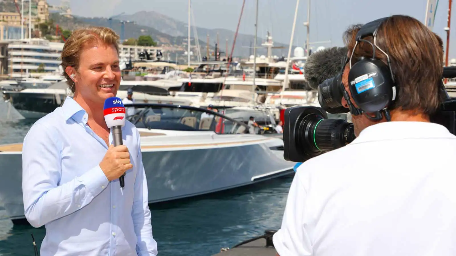 Nico Rosberg broadcasts for Sky. Monaco May 2022.