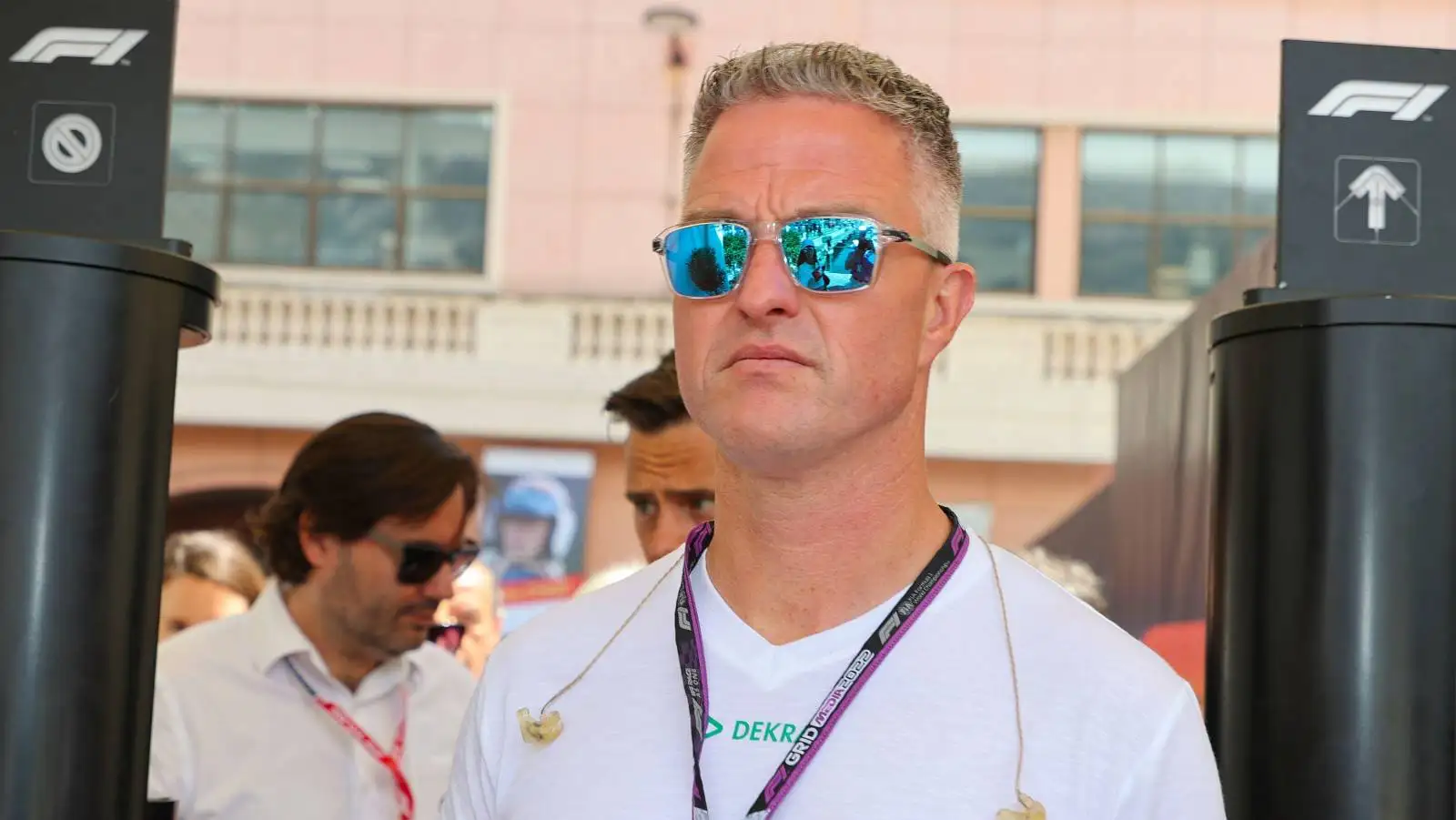 Ralf Schumacher enters the paddock on 2022 Monaco Grand Prix race day.