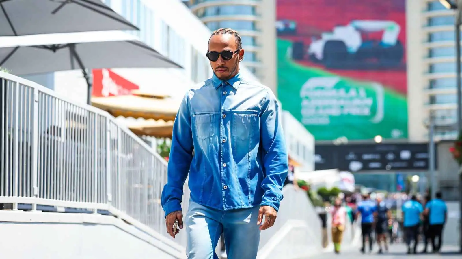 Lewis Hamilton walks the track. Azerbaijan June 2022.