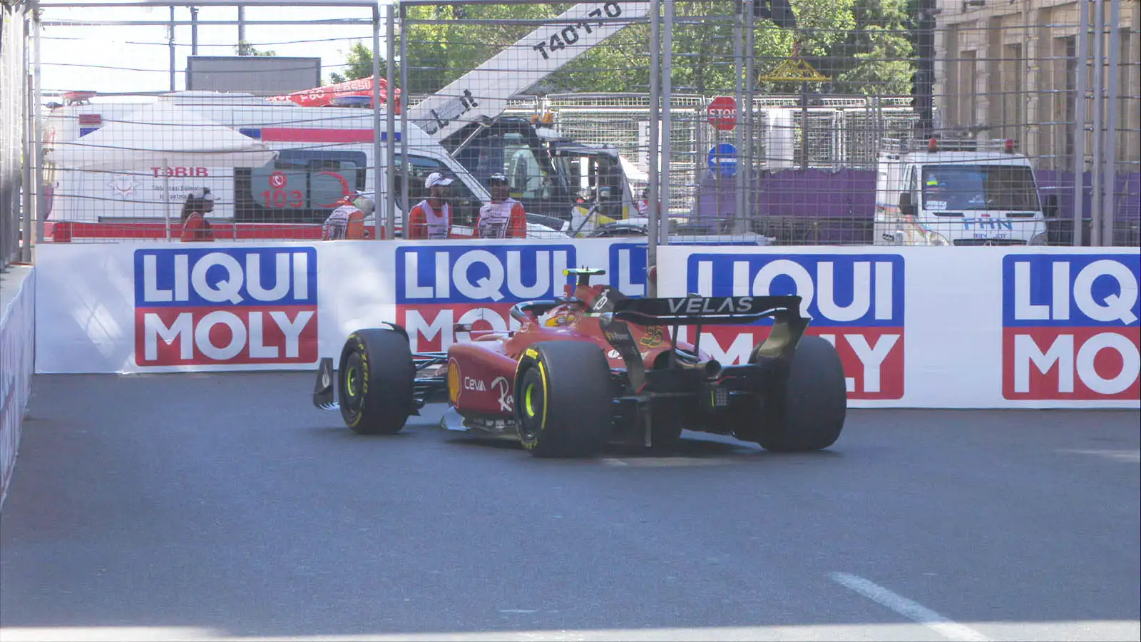 Carlos Sainz retires from the Azerbaijan Grand Prix.