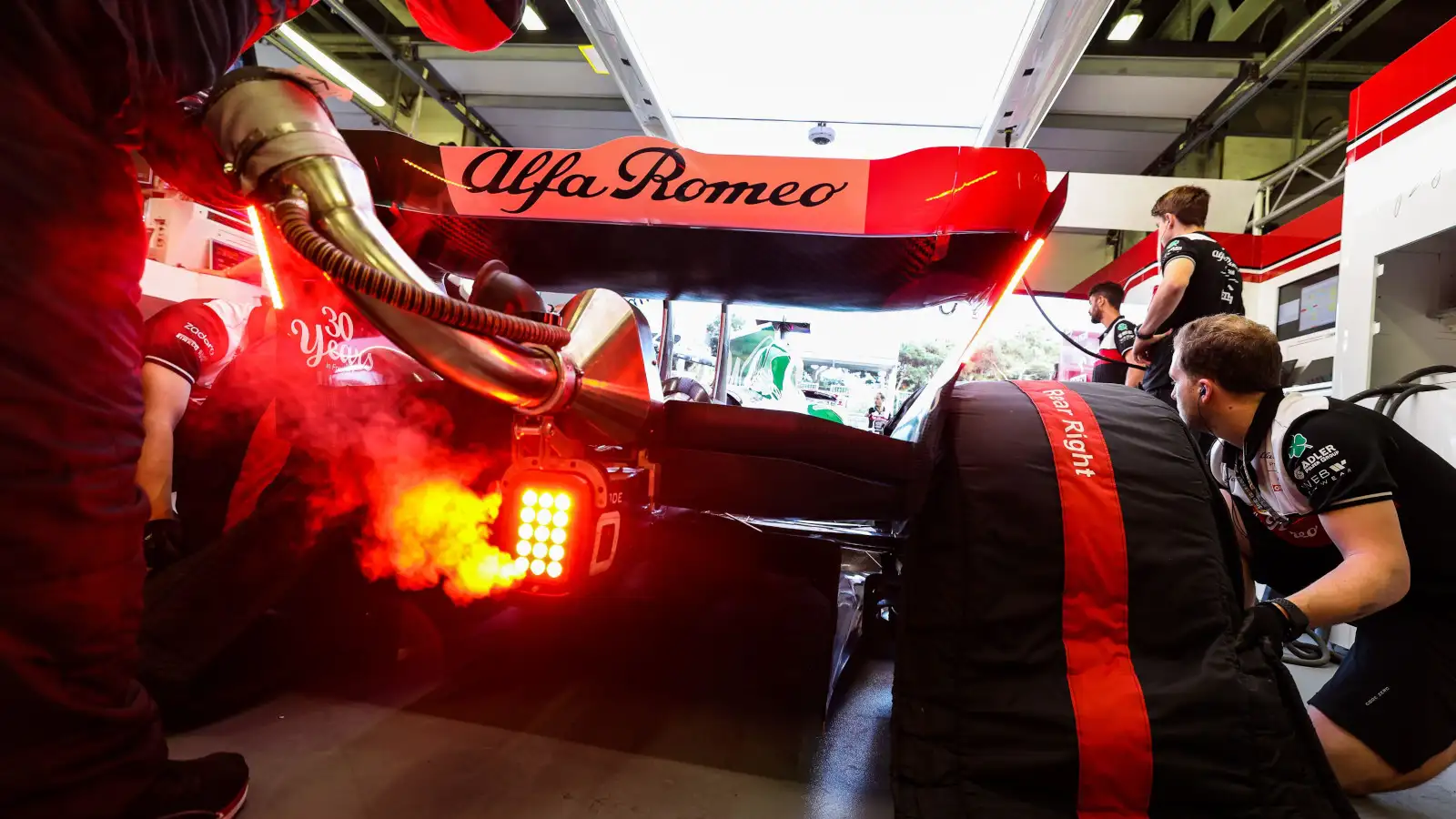 Zhou Guanyu, the rear of his Alfa Romeo before it leaves the garage. Baku June 2022a