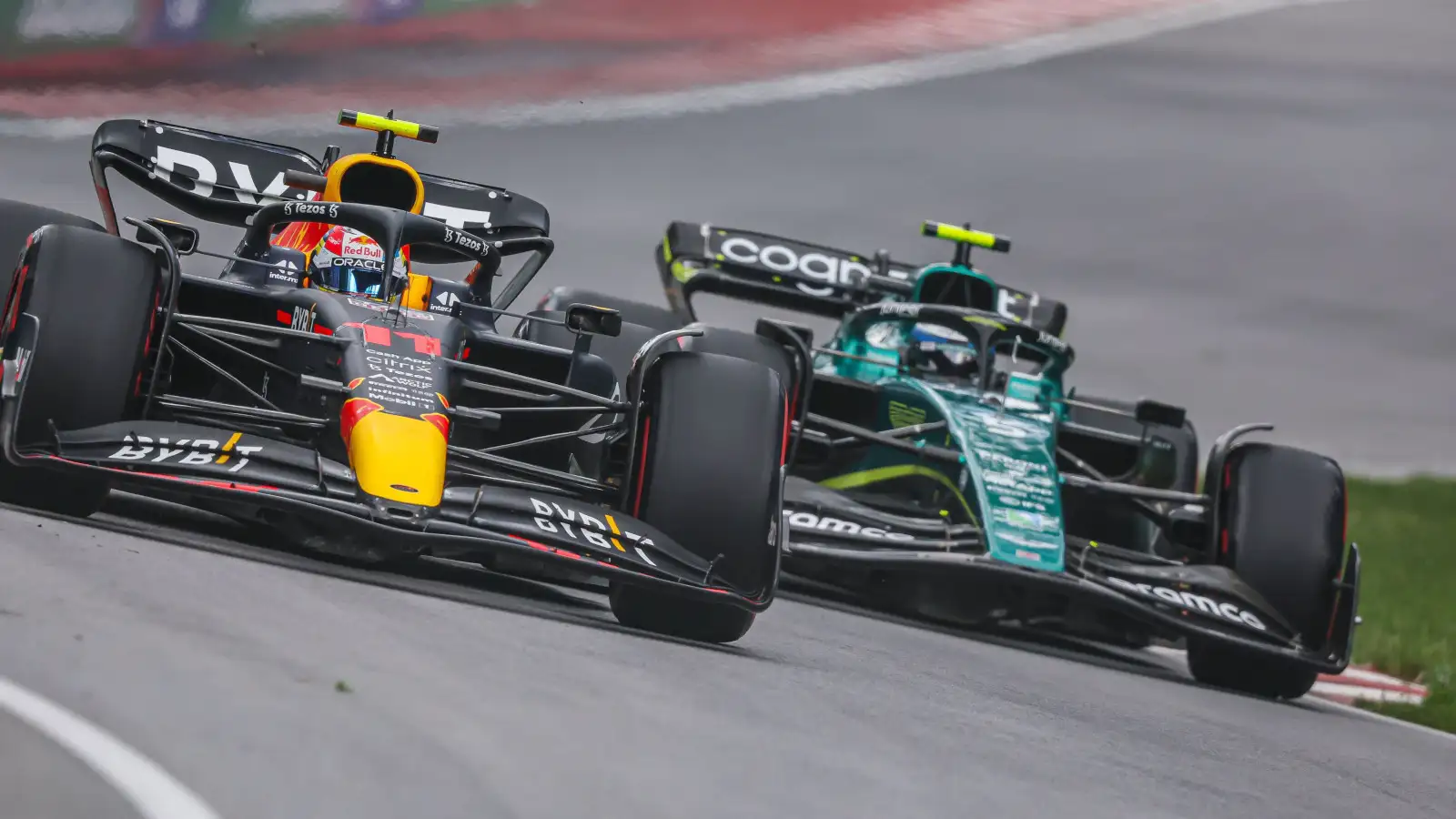 Sergio Perez and Sebastian Vettel out on track. Montreal June 2022