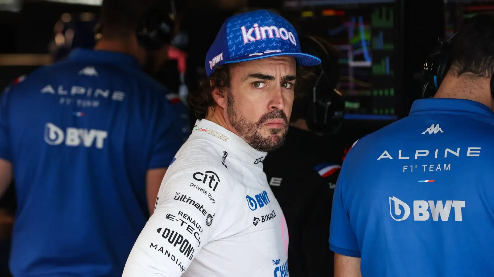 Fernando Alonso in the garage. Montreal, 2022.