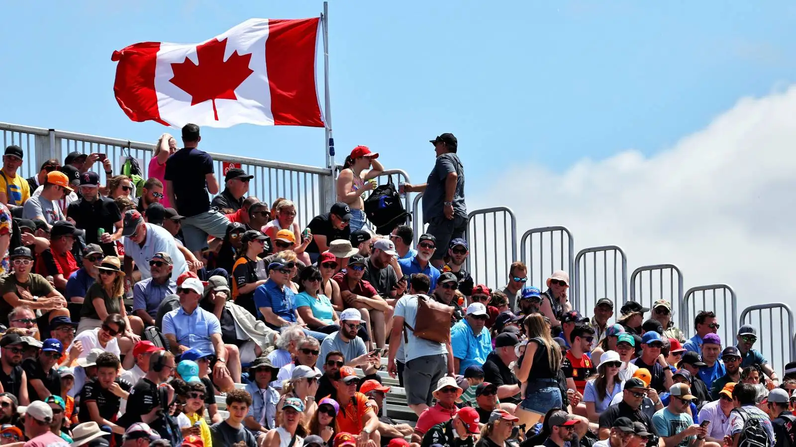 Canadian flag flown in the grandstand. Canadian Grand Prix, June 2022.
