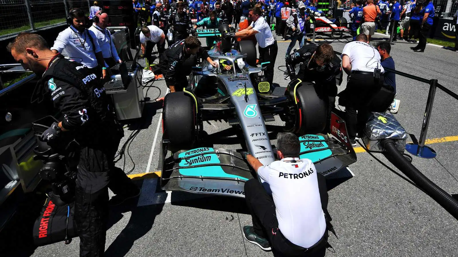 Lewis Hamilton, Mercedes, on the grid. Canada, June 2022.