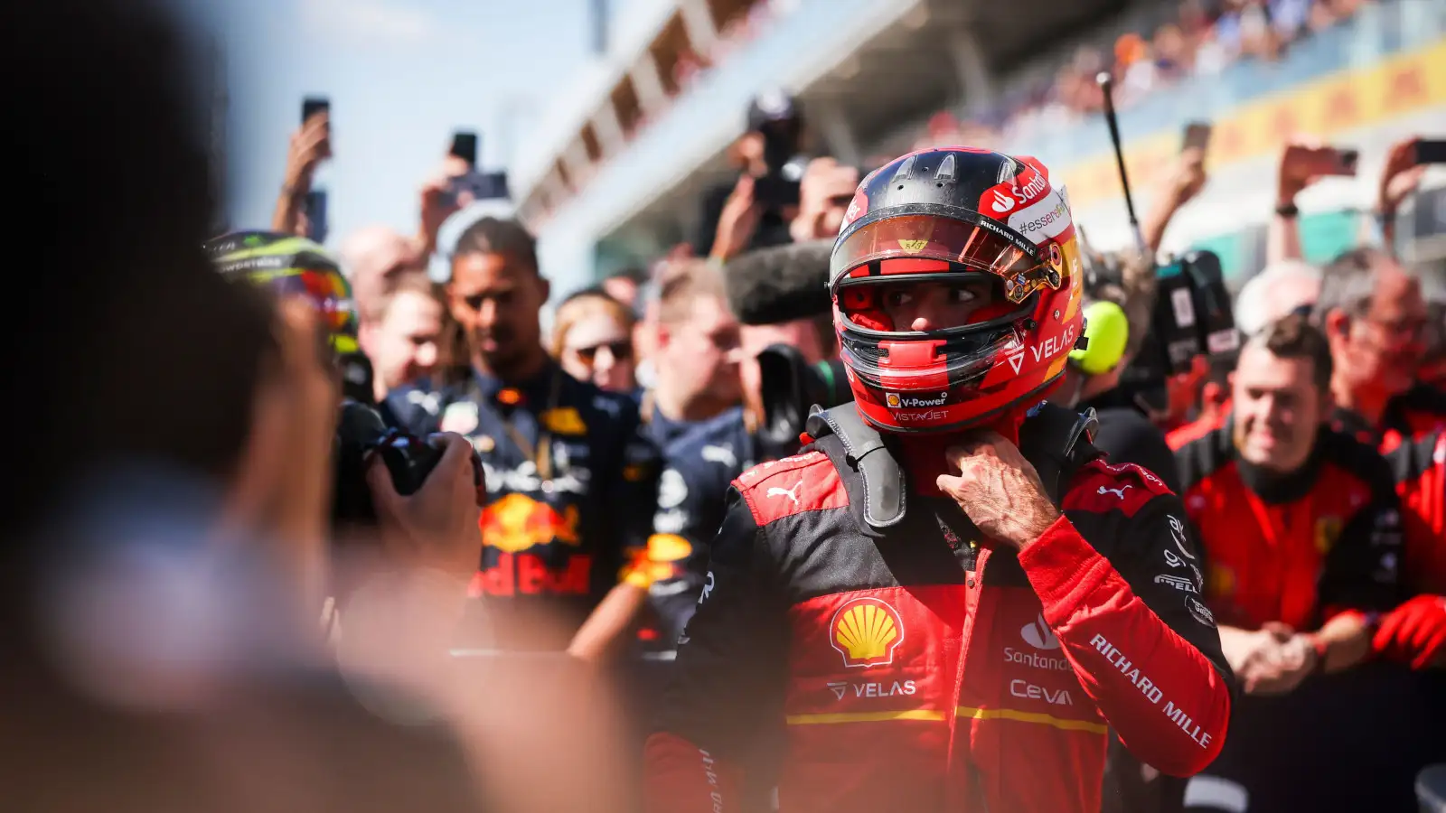 Carlos Sainz walks away after celebrating his P2 with Ferrari. Canada June 2022