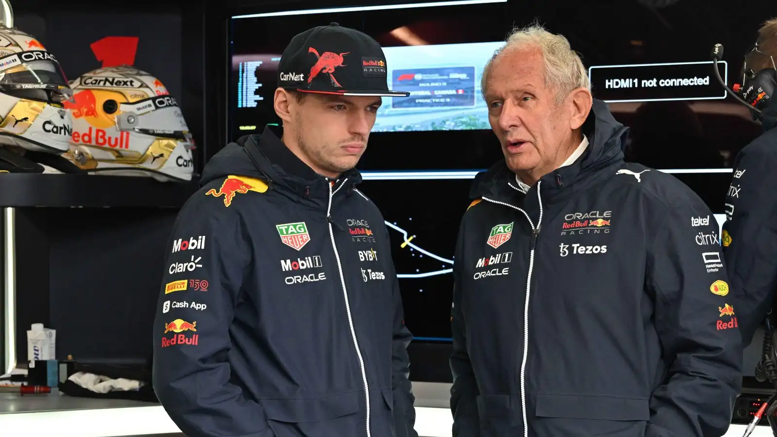 Helmut Marko speaks to Max Verstappen. Montreal, June 2022.