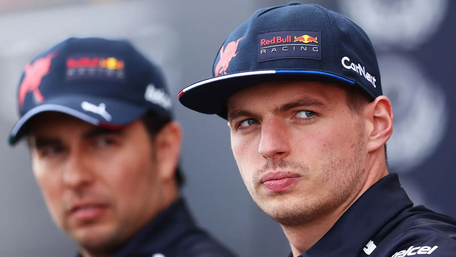 Red Bull drivers Sergio Perez and Max Verstappen on press duties. June Montreal 2022