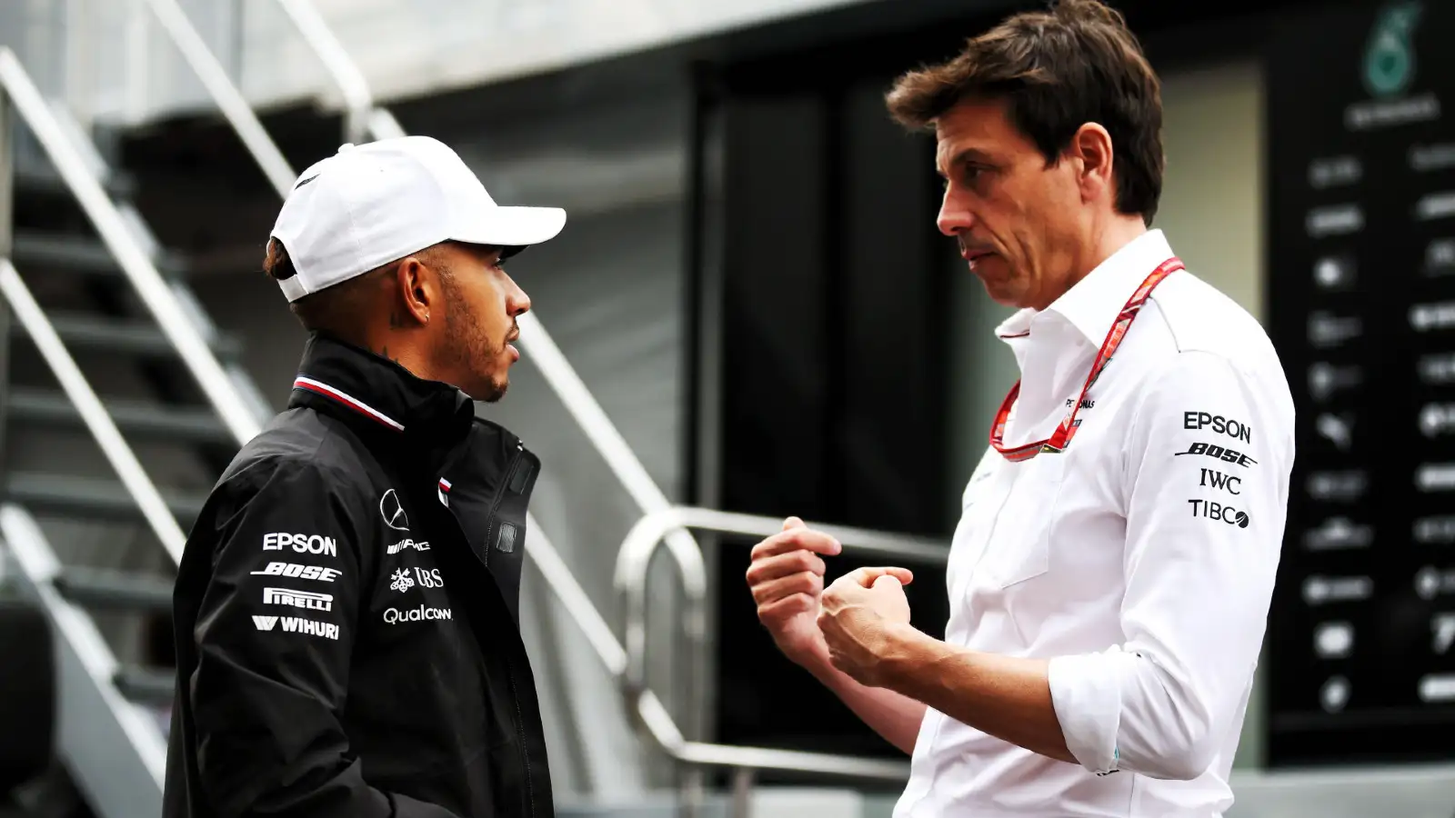 Mercedes Toto Wolff and Lewis Hamilton.
