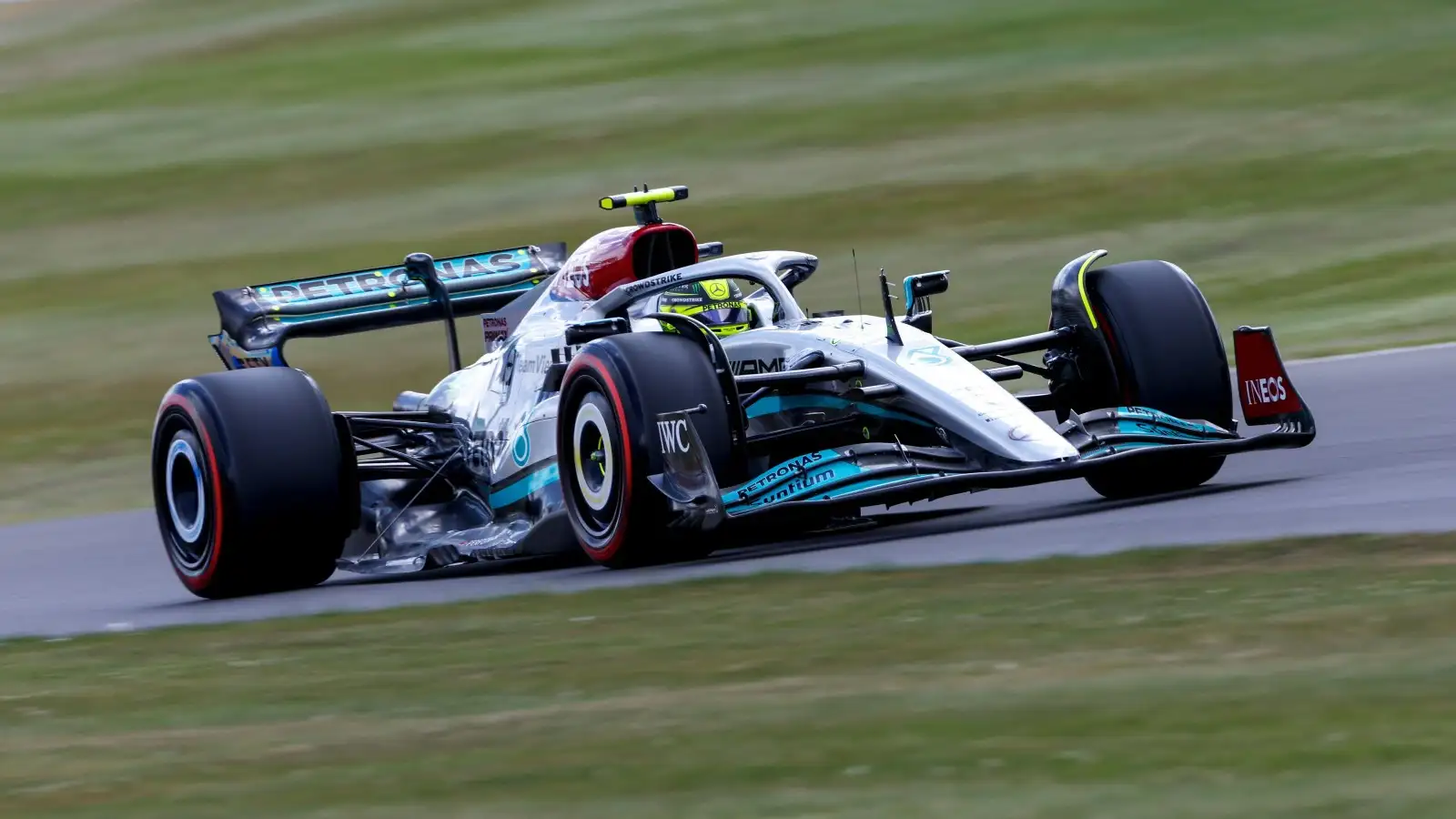 Lewis Hamilton in the Mercedes W13 during practice. England, July 2022.