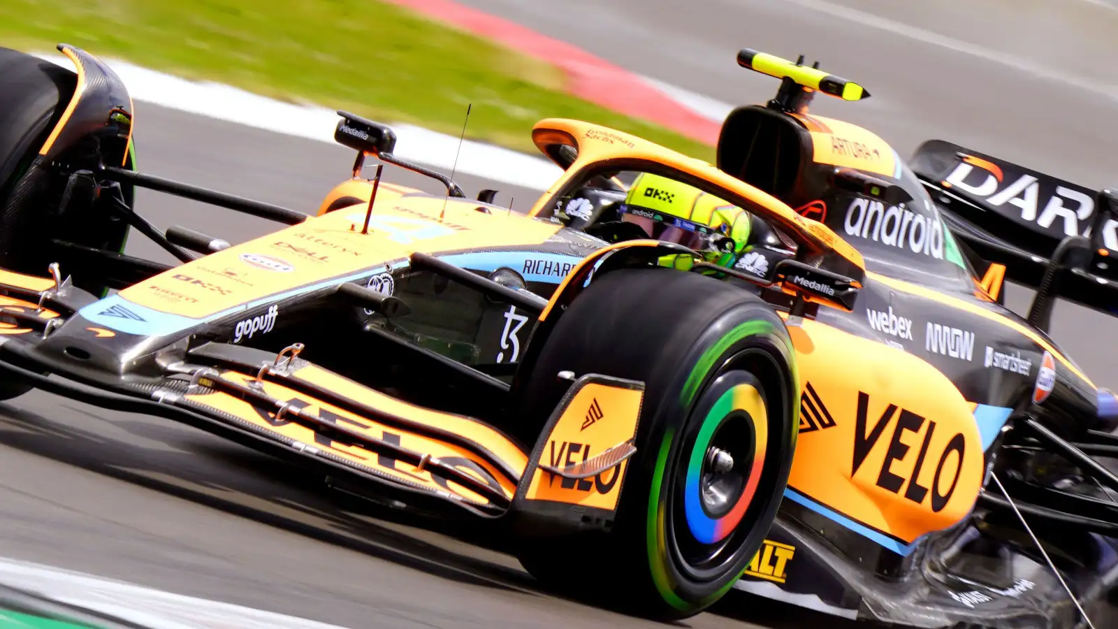 McLaren's Lando Norris up close in action. Silverstone July 2022