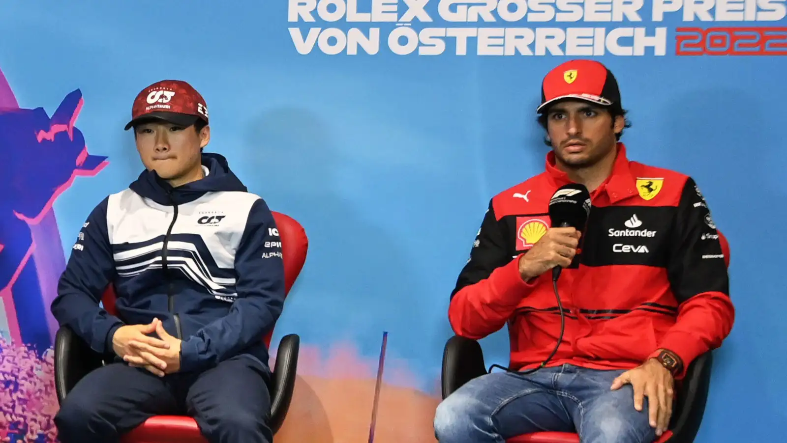 Yuki Tsunoda and Carlos Sainz at the Austrian GP driver press conference. Austria July 2022