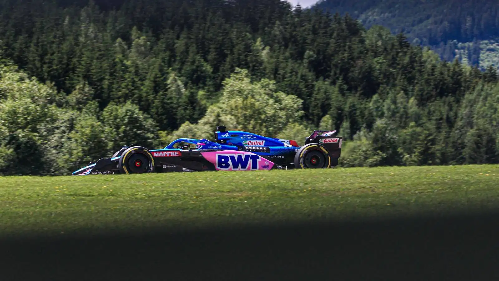 Fernando Alonso's Alpine at the Austrian GP. Red Bull Ring July 2022.