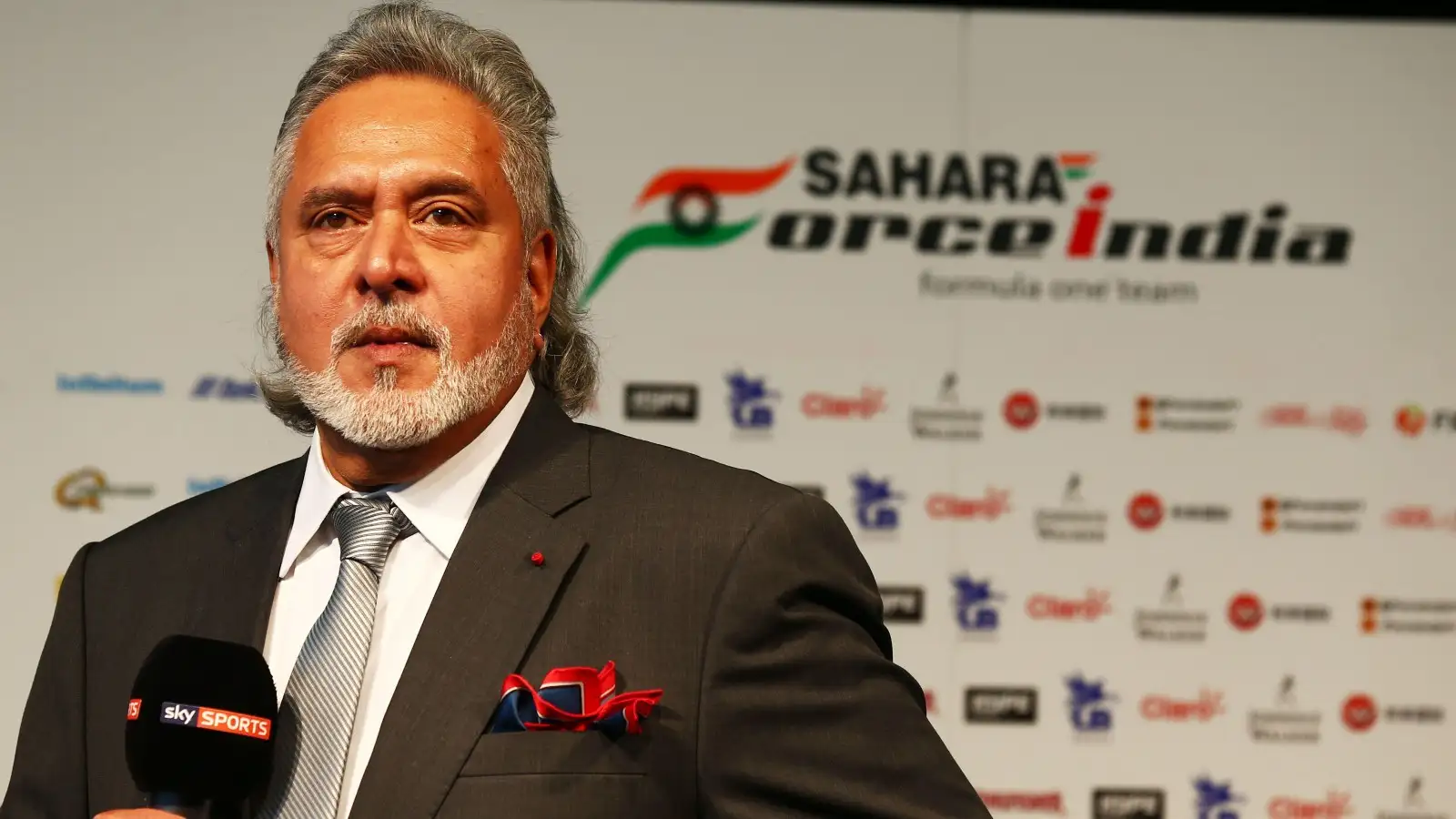 Vijay Mallya, former owner of Force India, speaking at a season launch. England, February 2017.